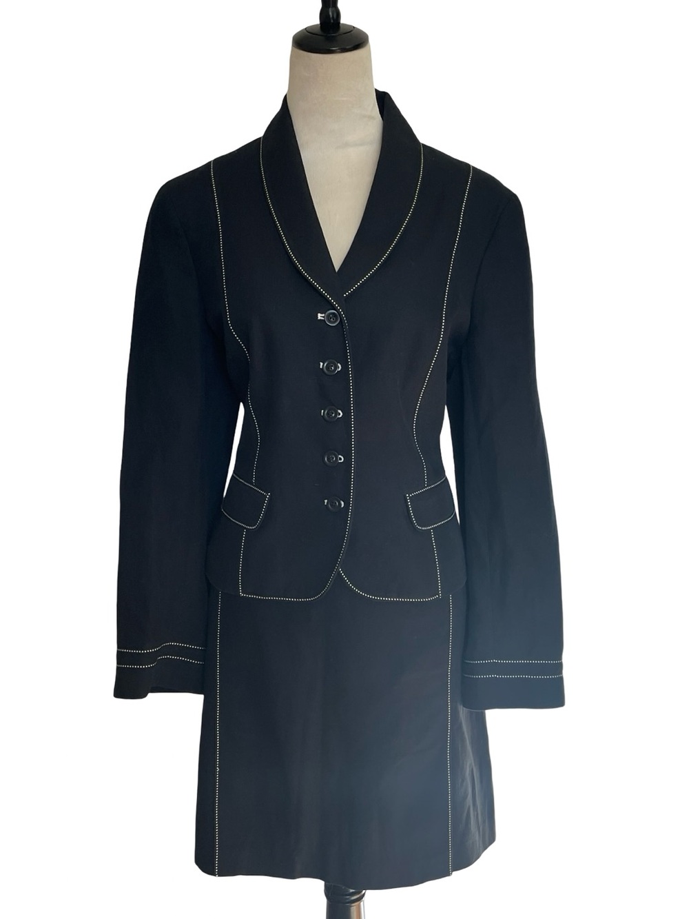 Jenne Maag Black Women's Tailored Skirt and Jacket Set with Contrast Stitching